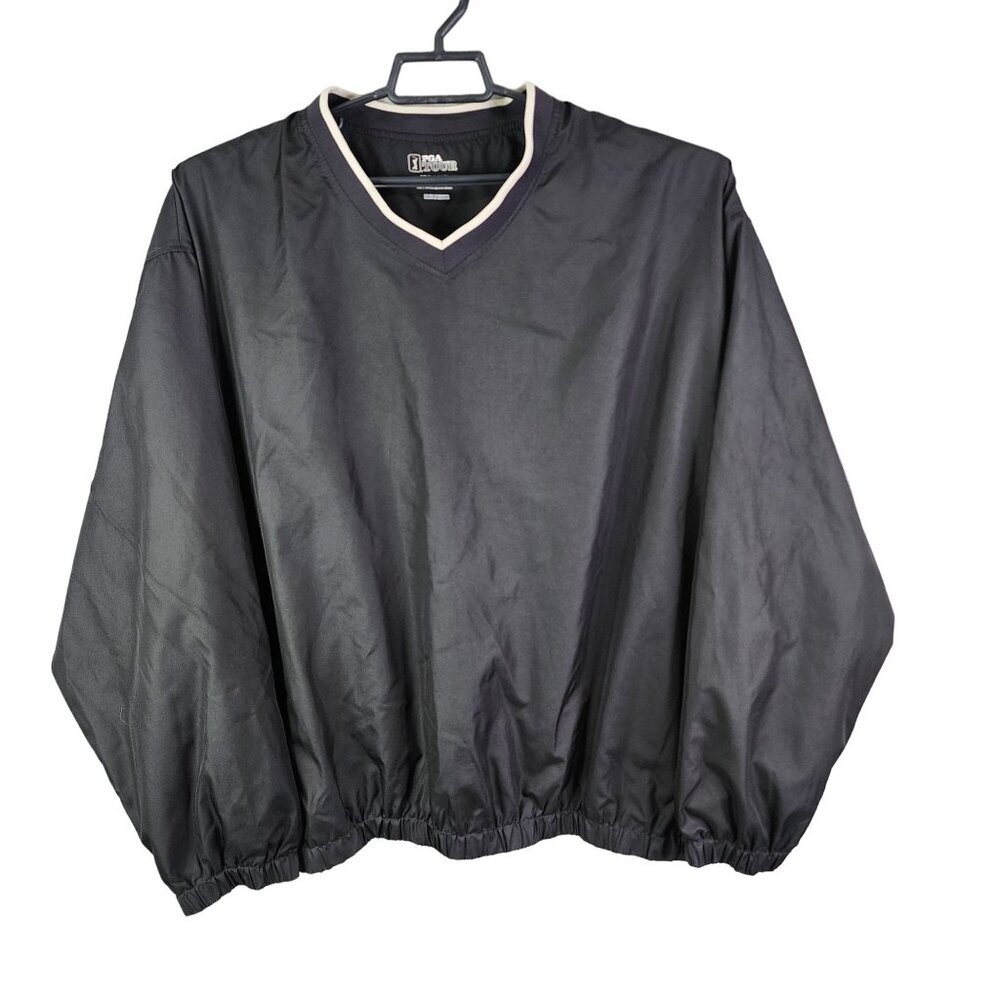 Mens Black PGA Tour Pullover Windbreaker Jacket V-Neck 100% Polyester Golf XXL